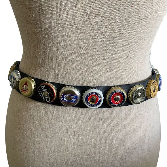 Vintage Rubber Bottle Cap Seatbelt Belt with Silver Accents Black main image 5